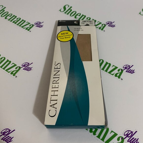 Catherines Sheer Knee Hi High Sock 3 Pack Nylon Stocking Beige Plus Size F - Picture 1 of 4